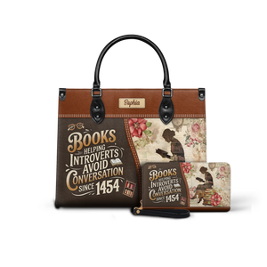 Black Interior -  Books Helping Introverts Avoid Conversation Since 1454 HHRZ25108182ZC Leather Bag