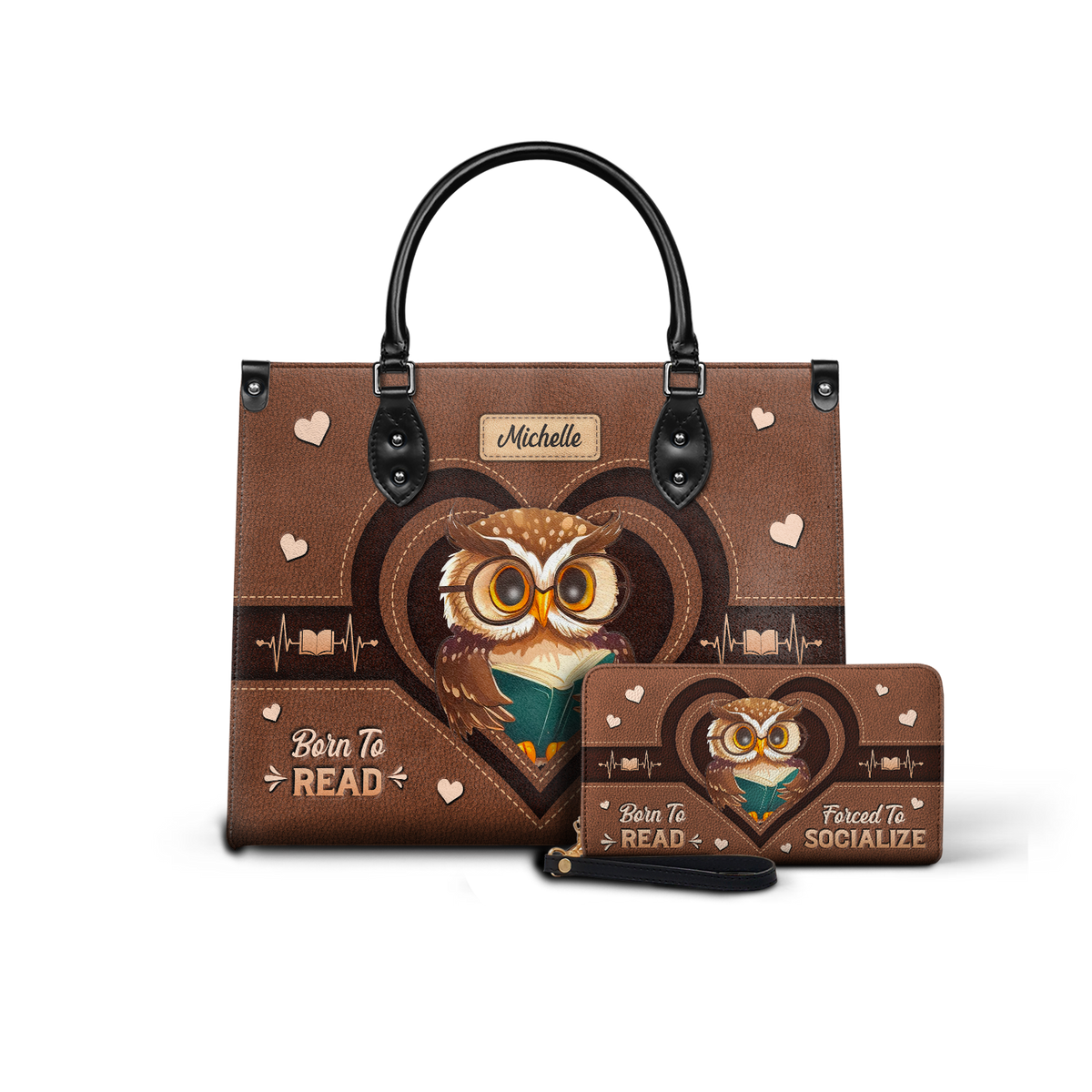 Black Interior -  Born To Read Forced To Socialize DNRZ1702005A Leather Bag