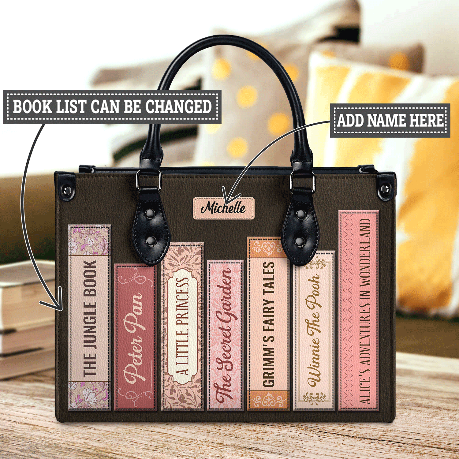 Black Interior -  Custom Bookshelf HHRZ26106067WT Leather Bag