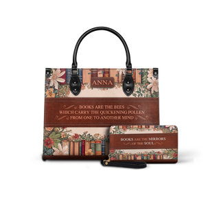 Black Interior -  Custom Quote Floral Bookshelf HTRZ29078209CA Leather Bag