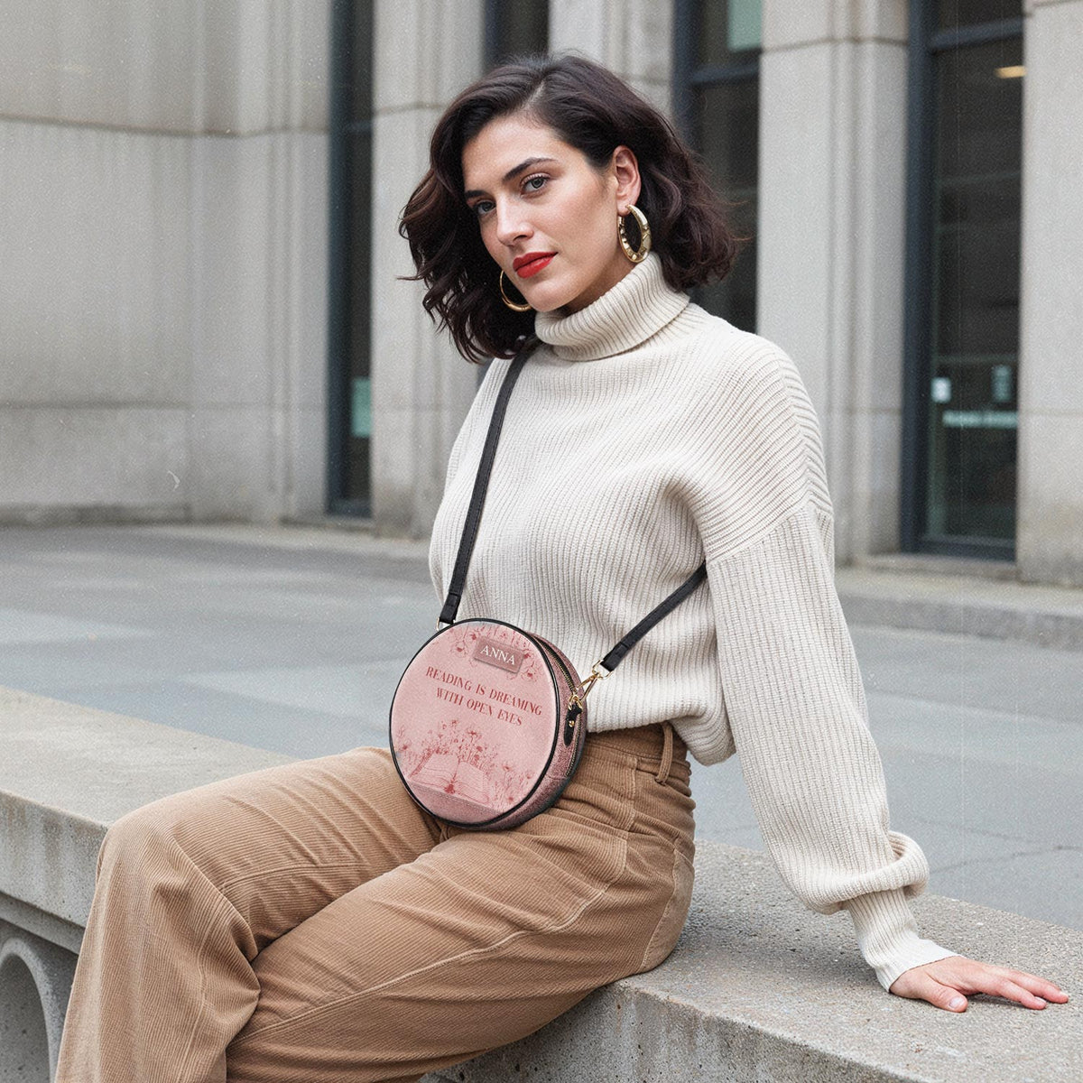 Custom Quote Minimalist HTRZ12087236XH Circle Crossbody Bag