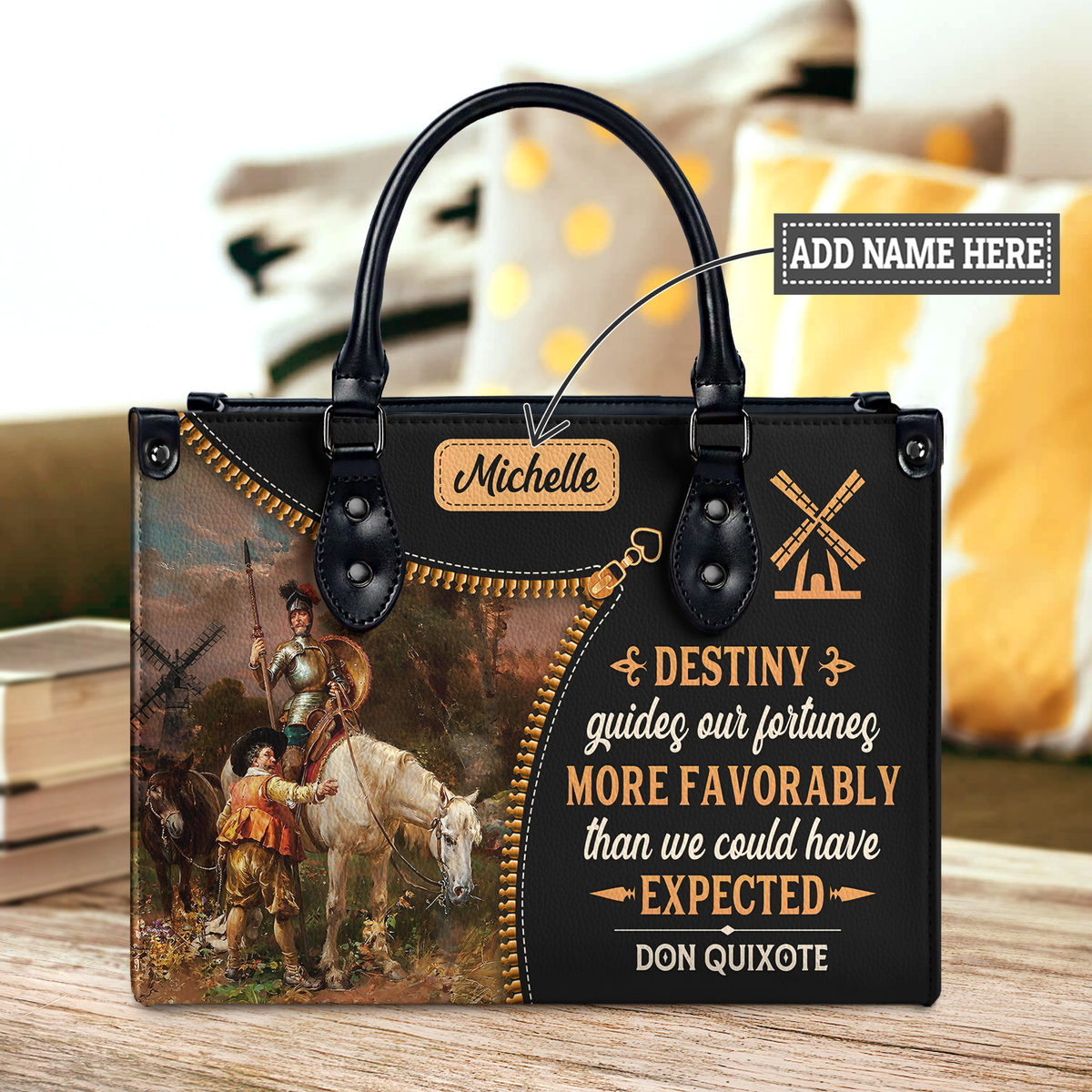 Black Interior -  Destiny Guides Our Fortunes More Favorably Than We Could Have Expected DNRZ0903002A Leather Bag
