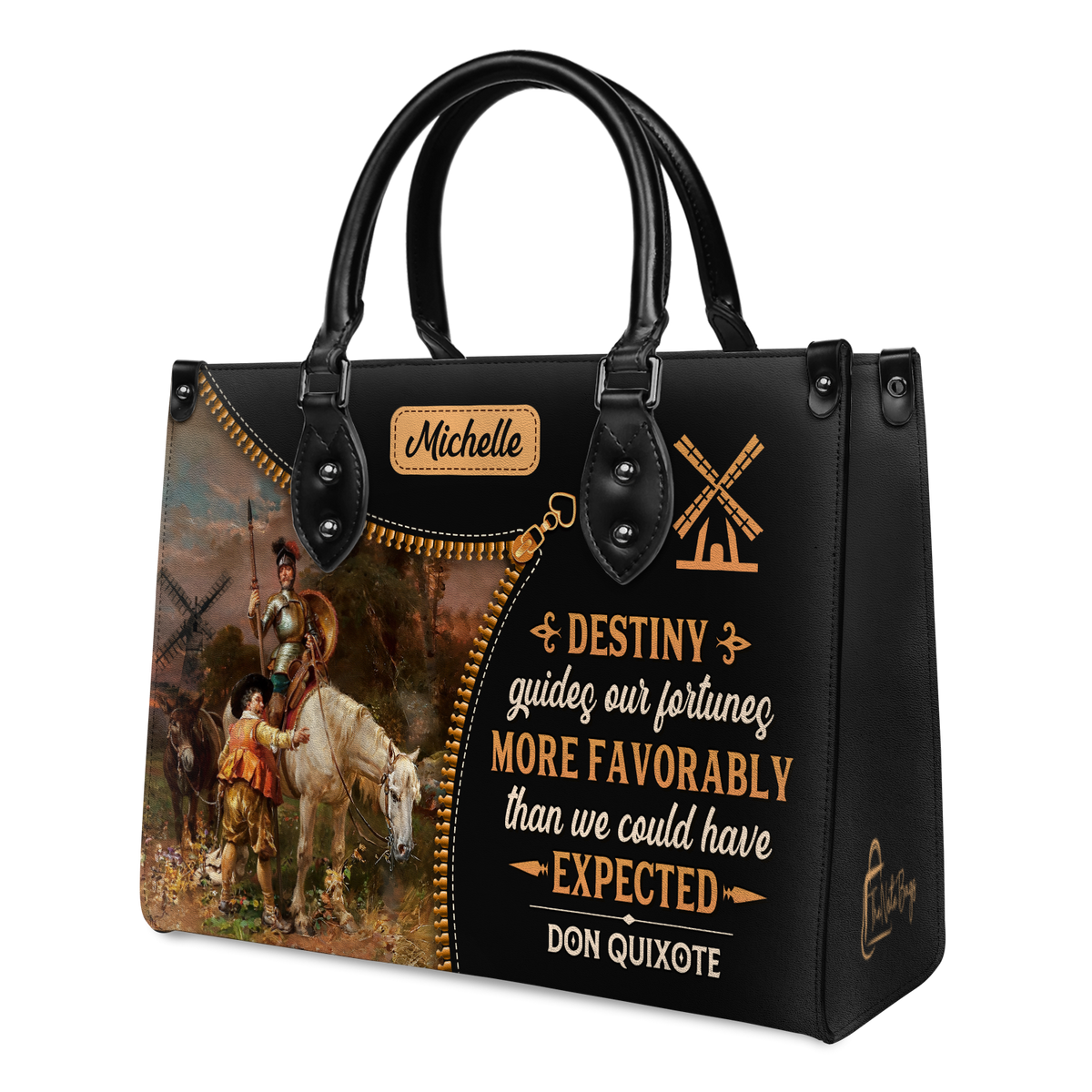 Black Interior -  Destiny Guides Our Fortunes More Favorably Than We Could Have Expected DNRZ0903002A Leather Bag