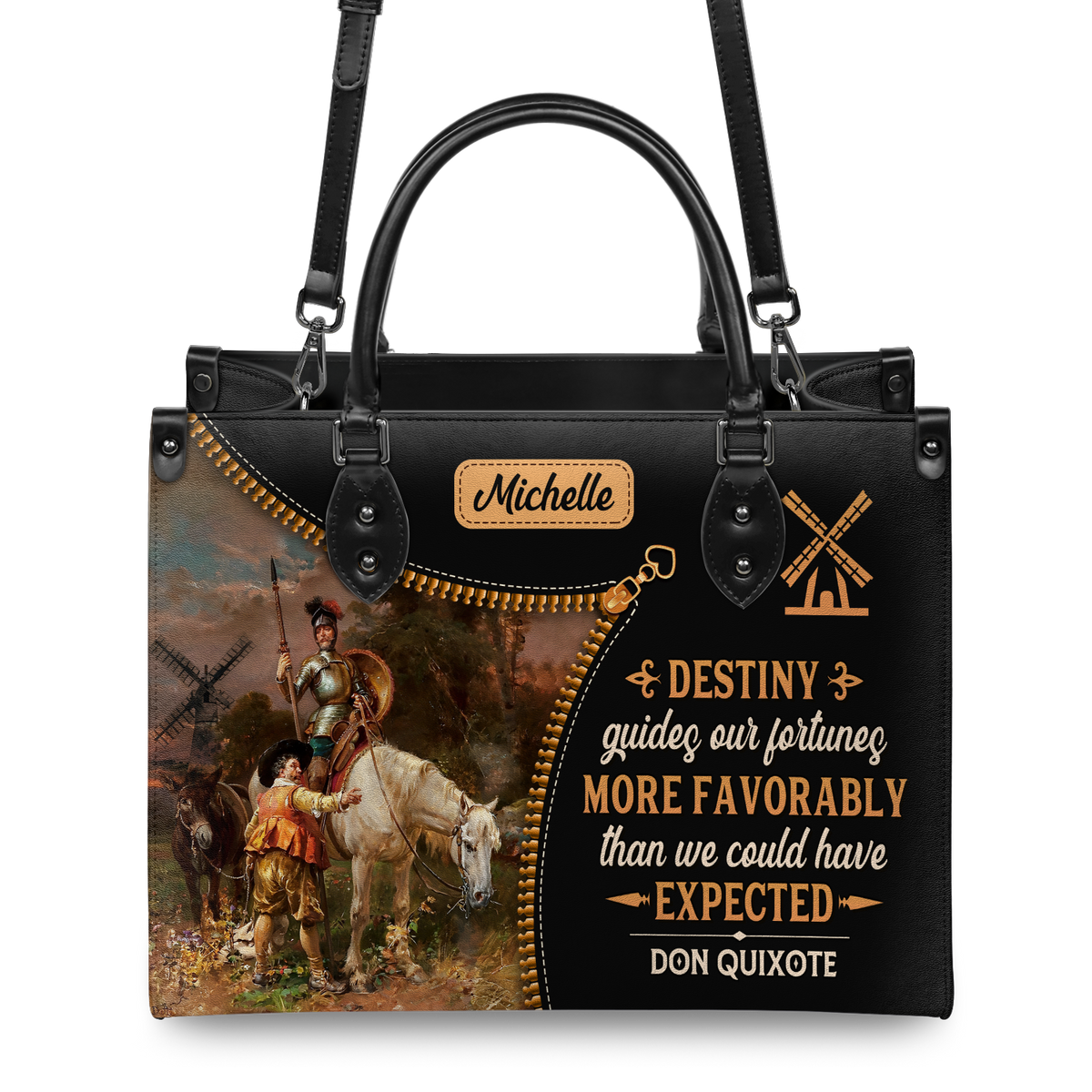Black Interior -  Destiny Guides Our Fortunes More Favorably Than We Could Have Expected DNRZ0903002A Leather Bag