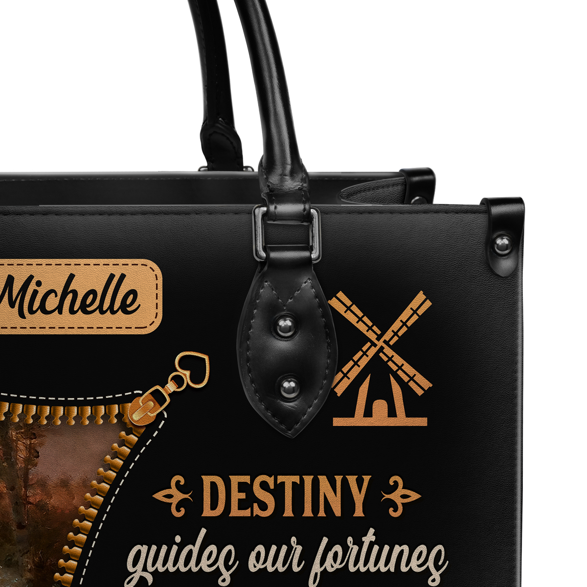 Black Interior -  Destiny Guides Our Fortunes More Favorably Than We Could Have Expected DNRZ0903002A Leather Bag