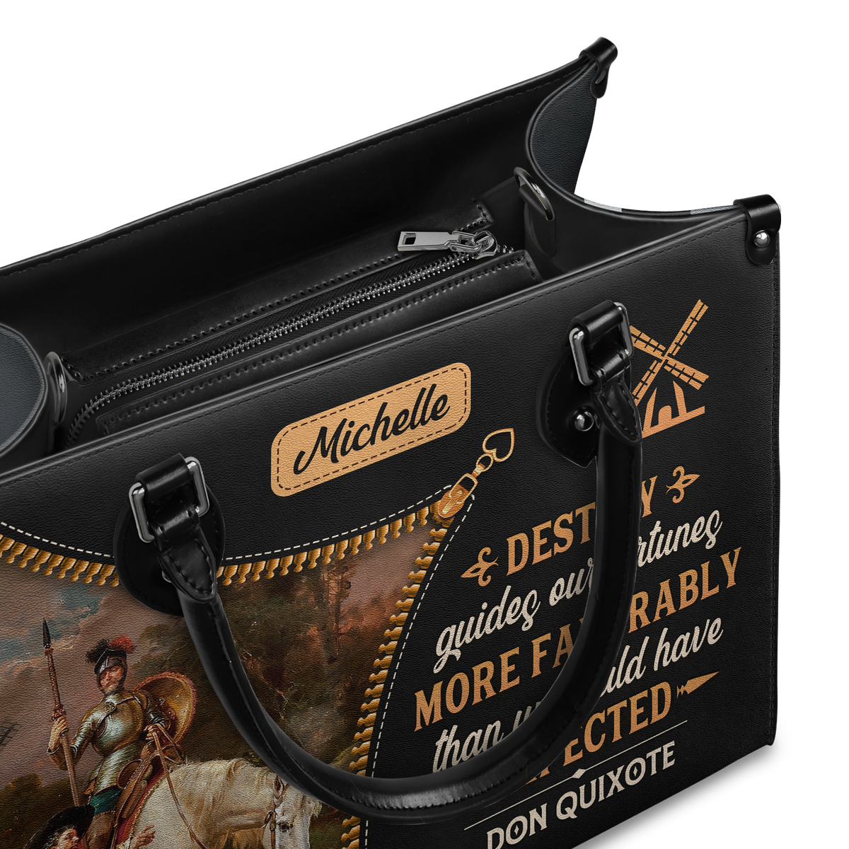 Black Interior -  Destiny Guides Our Fortunes More Favorably Than We Could Have Expected DNRZ0903002A Leather Bag