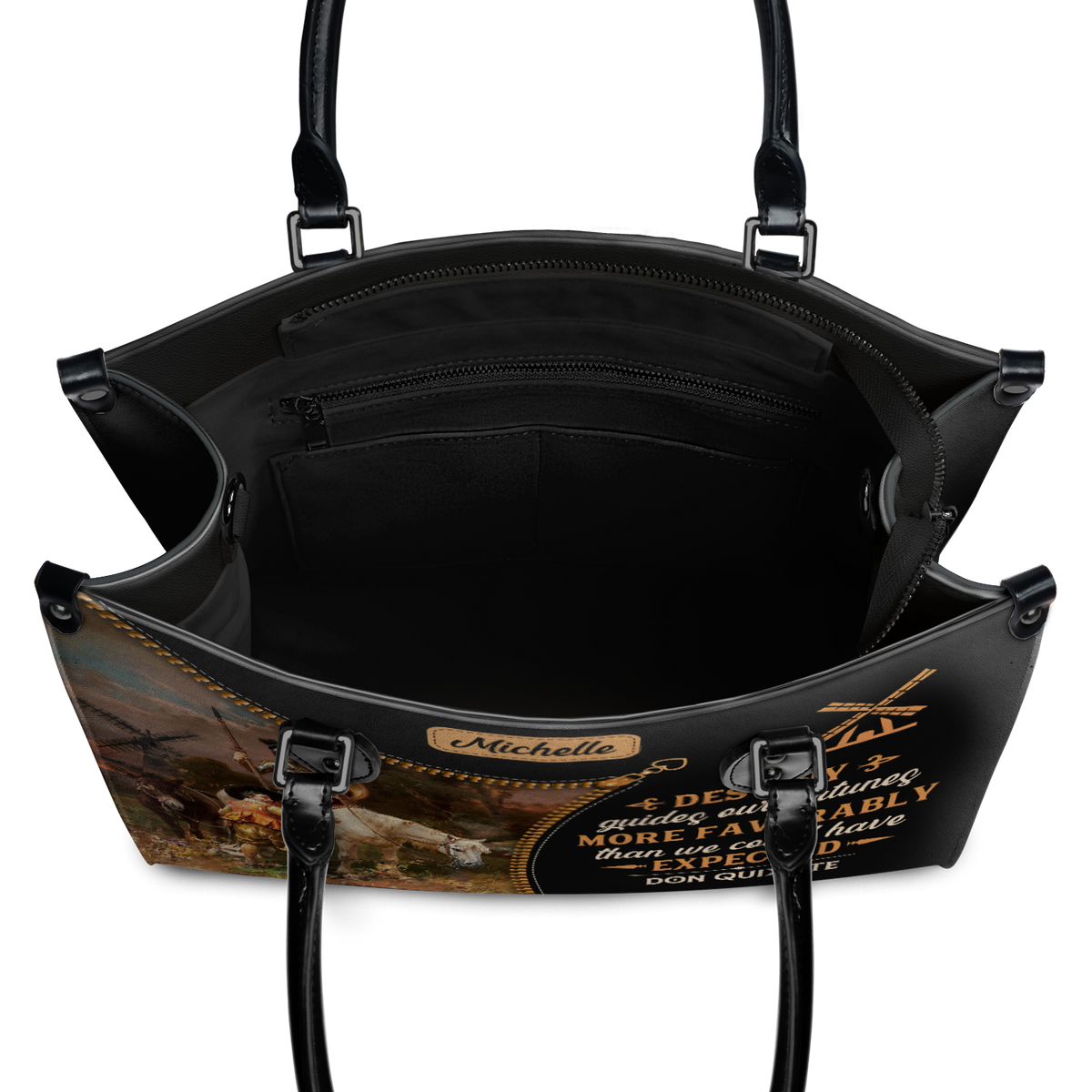 Black Interior -  Destiny Guides Our Fortunes More Favorably Than We Could Have Expected DNRZ0903002A Leather Bag