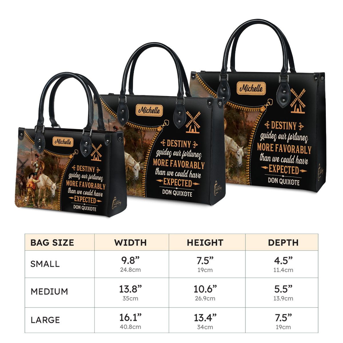 Black Interior -  Destiny Guides Our Fortunes More Favorably Than We Could Have Expected DNRZ0903002A Leather Bag