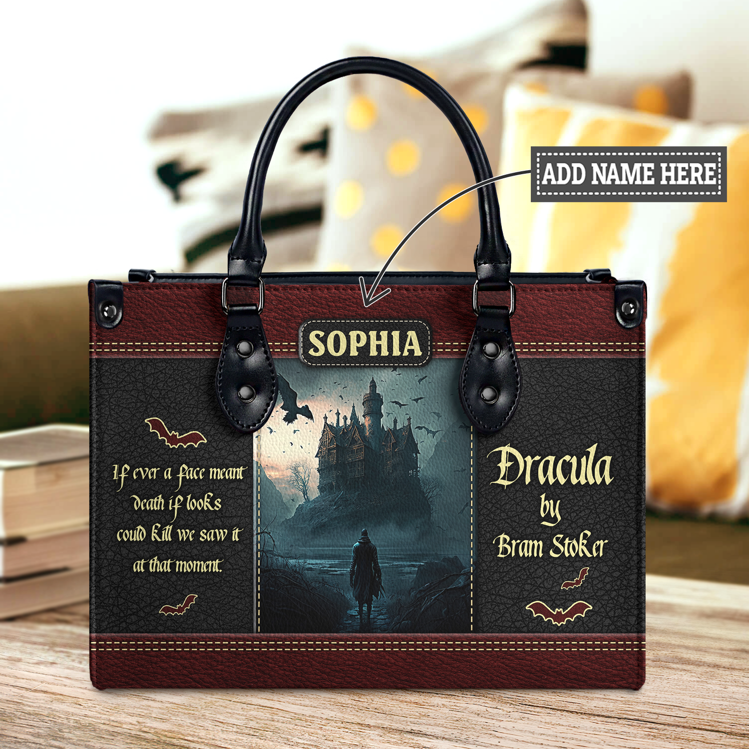 Black Interior -  Dracula Bram Stoker A Face Meant Dead TTLZ1902003A Leather Bag