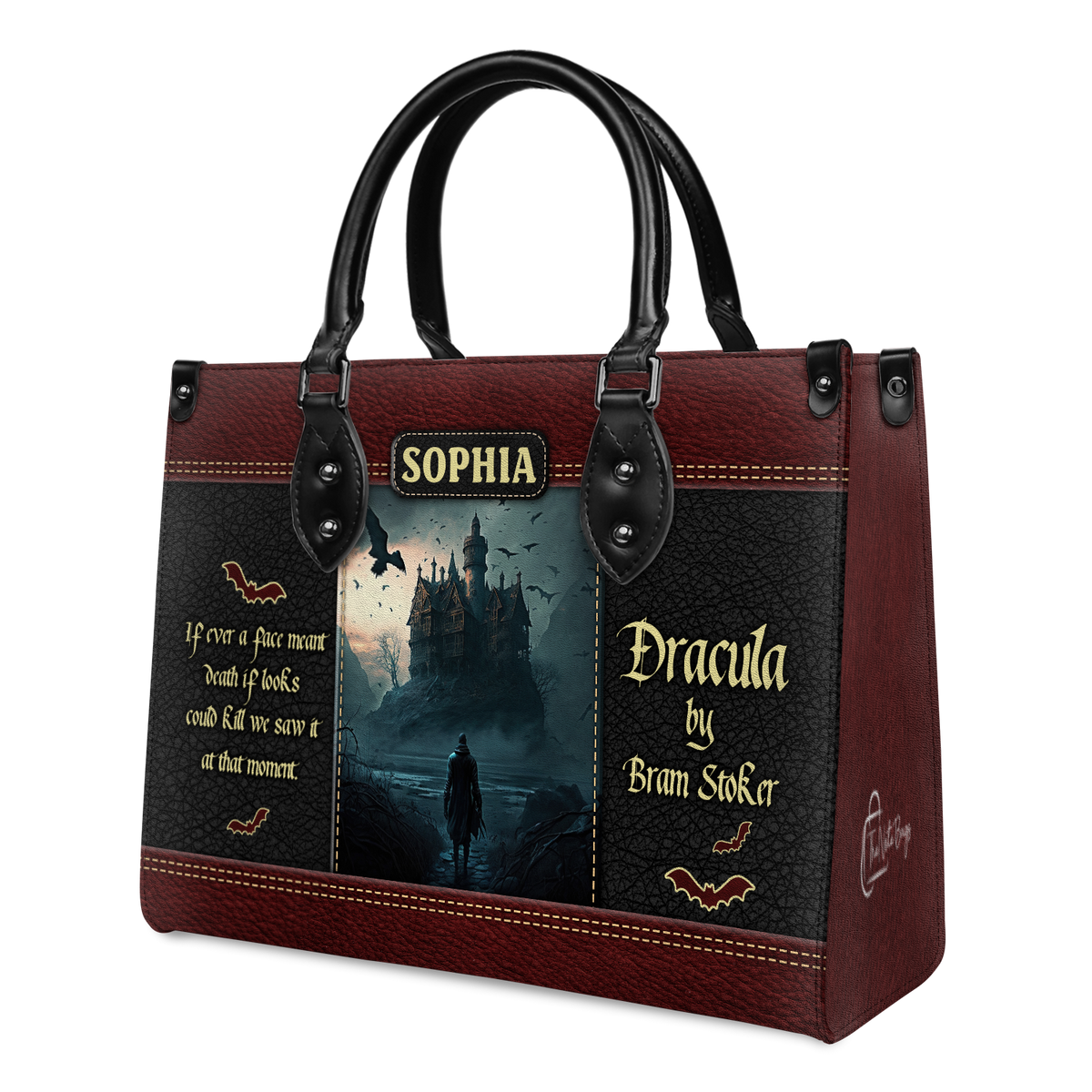 Black Interior -  Dracula Bram Stoker A Face Meant Dead TTLZ1902003A Leather Bag