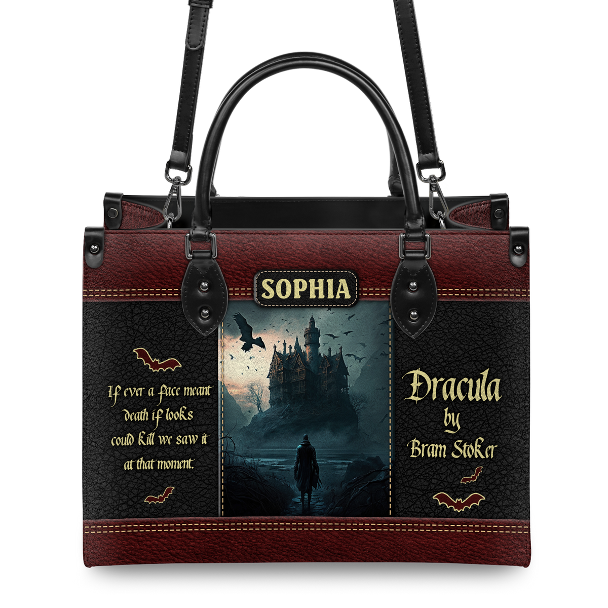 Black Interior -  Dracula Bram Stoker A Face Meant Dead TTLZ1902003A Leather Bag