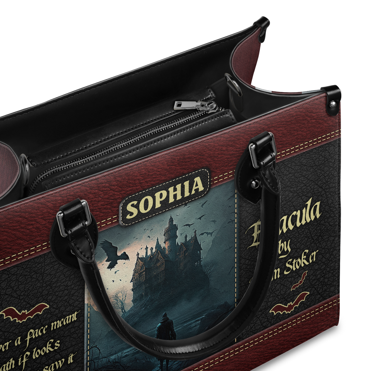 Black Interior -  Dracula Bram Stoker A Face Meant Dead TTLZ1902003A Leather Bag