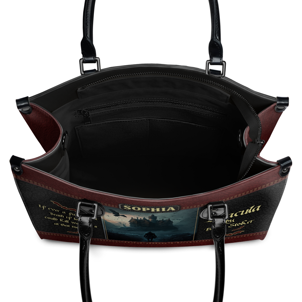 Black Interior -  Dracula Bram Stoker A Face Meant Dead TTLZ1902003A Leather Bag