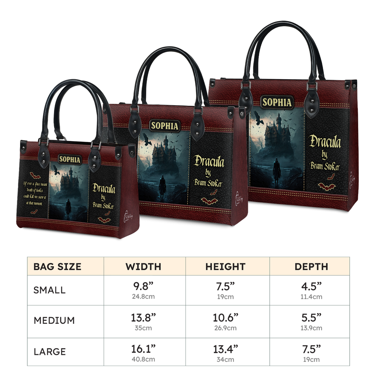 Black Interior -  Dracula Bram Stoker A Face Meant Dead TTLZ1902003A Leather Bag