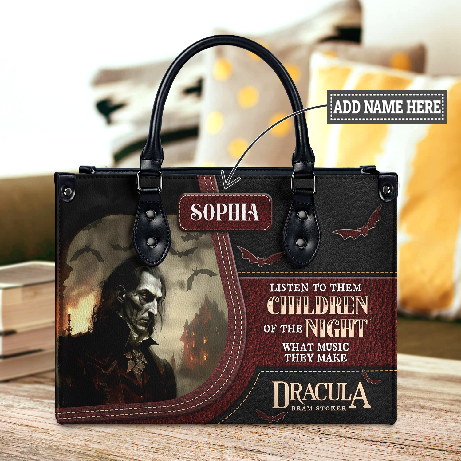 Black Interior -  Dracula Bram Stoker Listen The Children Of Night TTLZ1802005A Leather Bag