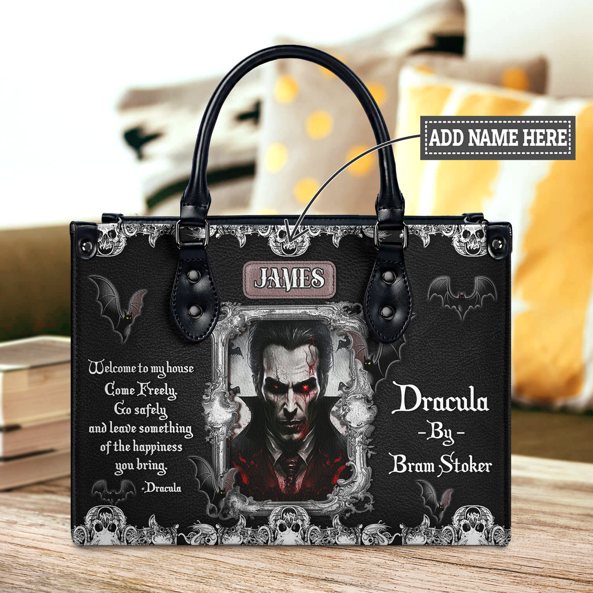 Black Interior -  Dracula Bram Stoker Welcome To My House TTLZ1902002A Leather Bag