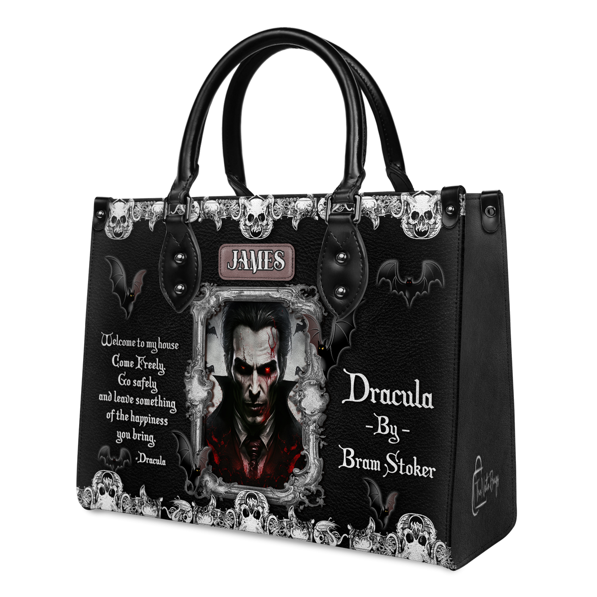 Black Interior -  Dracula Bram Stoker Welcome To My House TTLZ1902002A Leather Bag