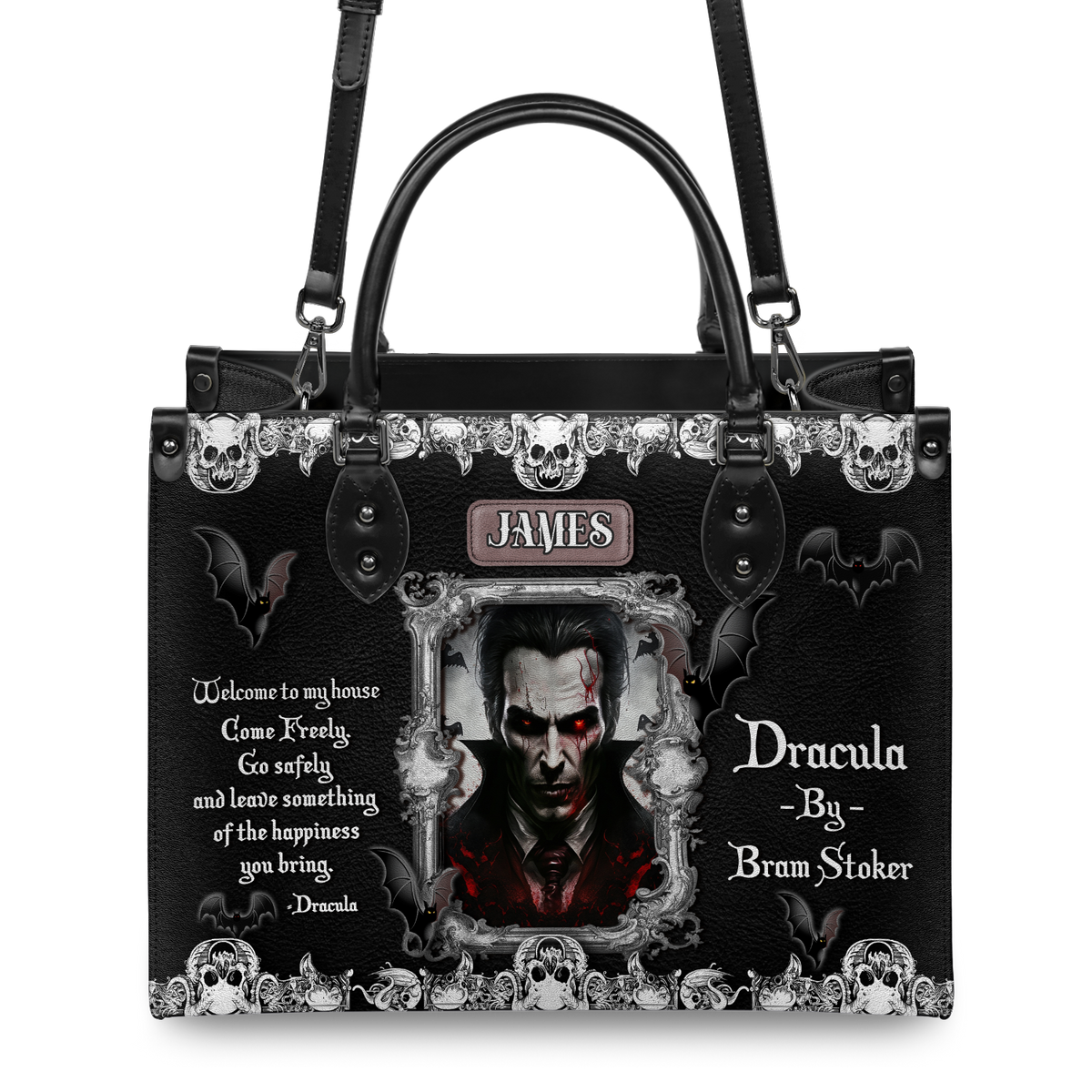 Black Interior -  Dracula Bram Stoker Welcome To My House TTLZ1902002A Leather Bag