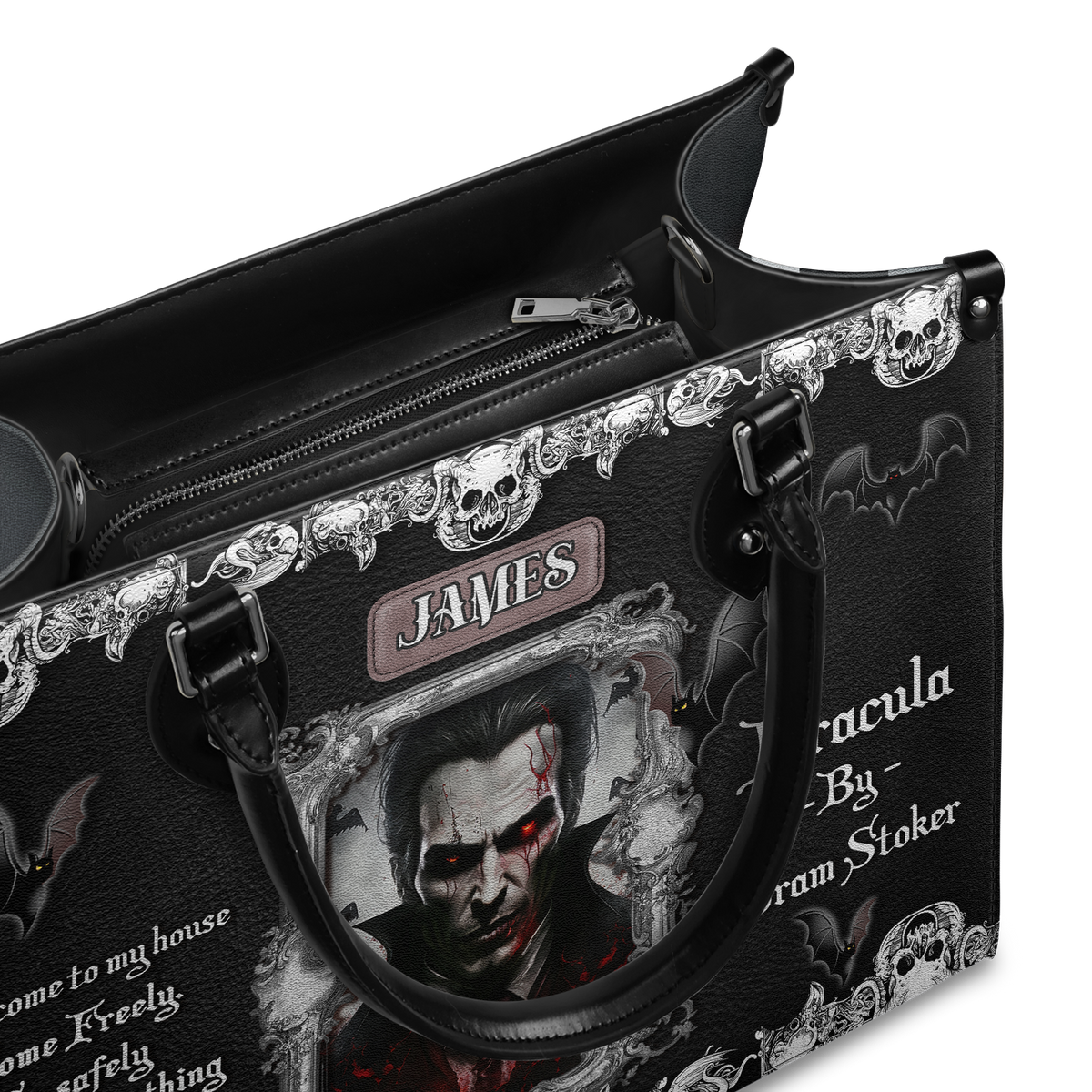 Black Interior -  Dracula Bram Stoker Welcome To My House TTLZ1902002A Leather Bag