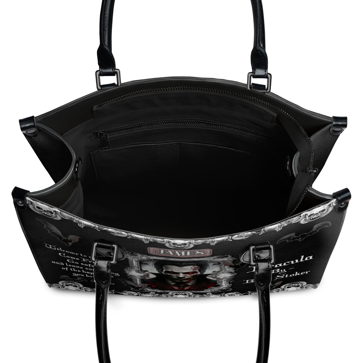 Black Interior -  Dracula Bram Stoker Welcome To My House TTLZ1902002A Leather Bag