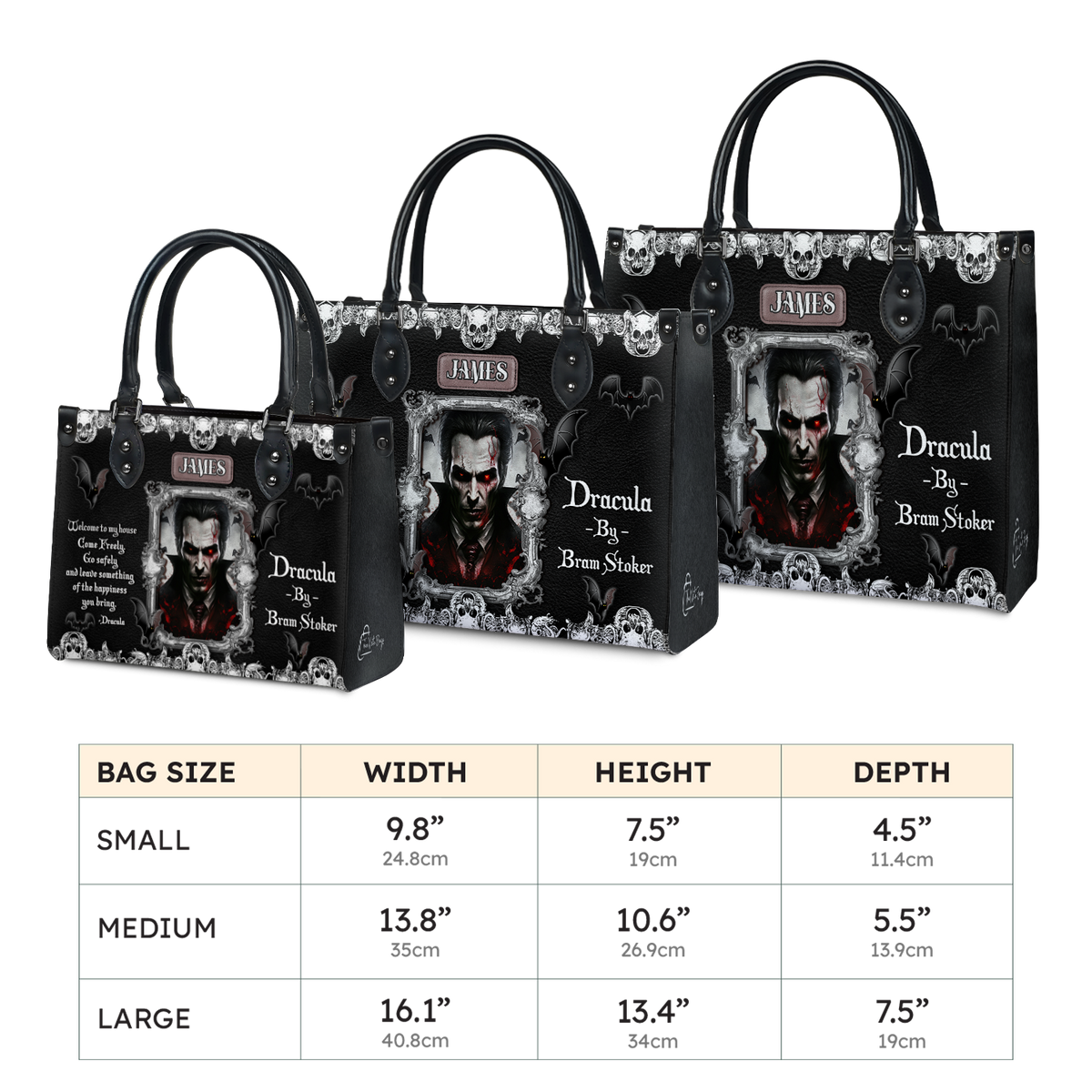 Black Interior -  Dracula Bram Stoker Welcome To My House TTLZ1902002A Leather Bag