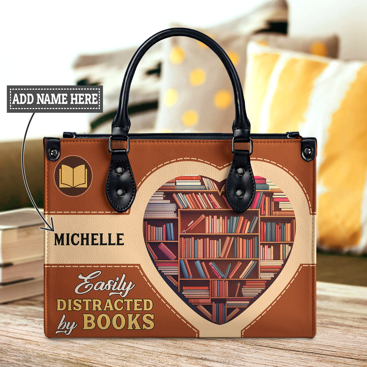 Black Interior -  Easily Distracted By Books HHAY1802004A Leather Bag