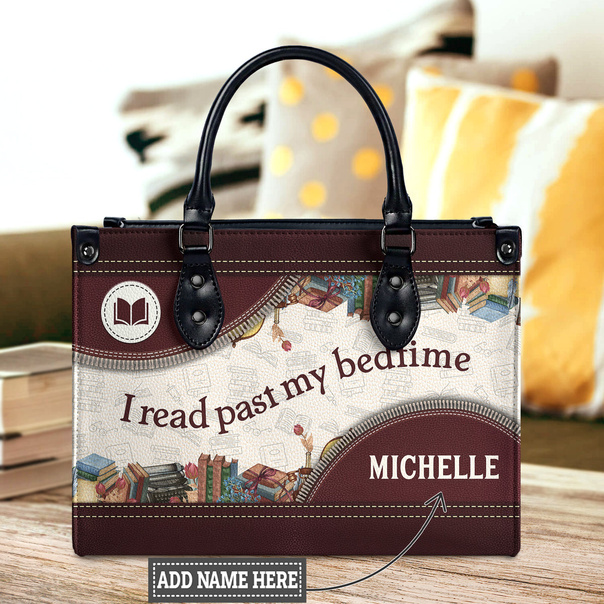 Black Interior -  I Read Past My Bedtime HTRZ20112129HD Leather Bag