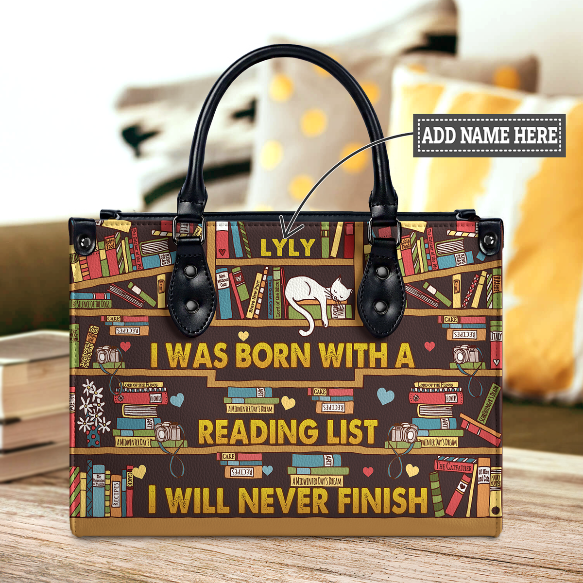Black Interior -  I Was Born With A Reading List I Will Never Finish HHRZ1902001A Leather Bag