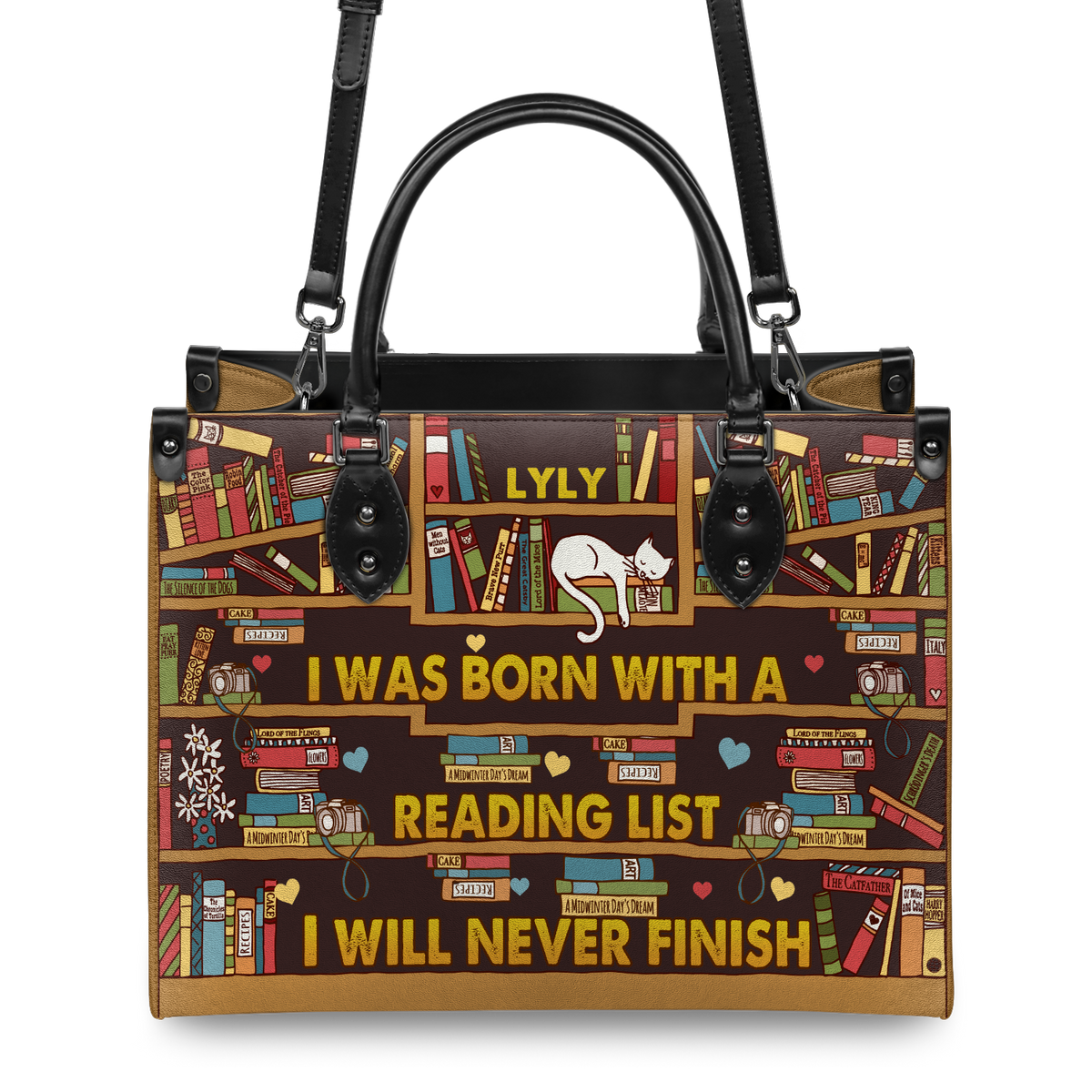 Black Interior -  I Was Born With A Reading List I Will Never Finish HHRZ1902001A Leather Bag