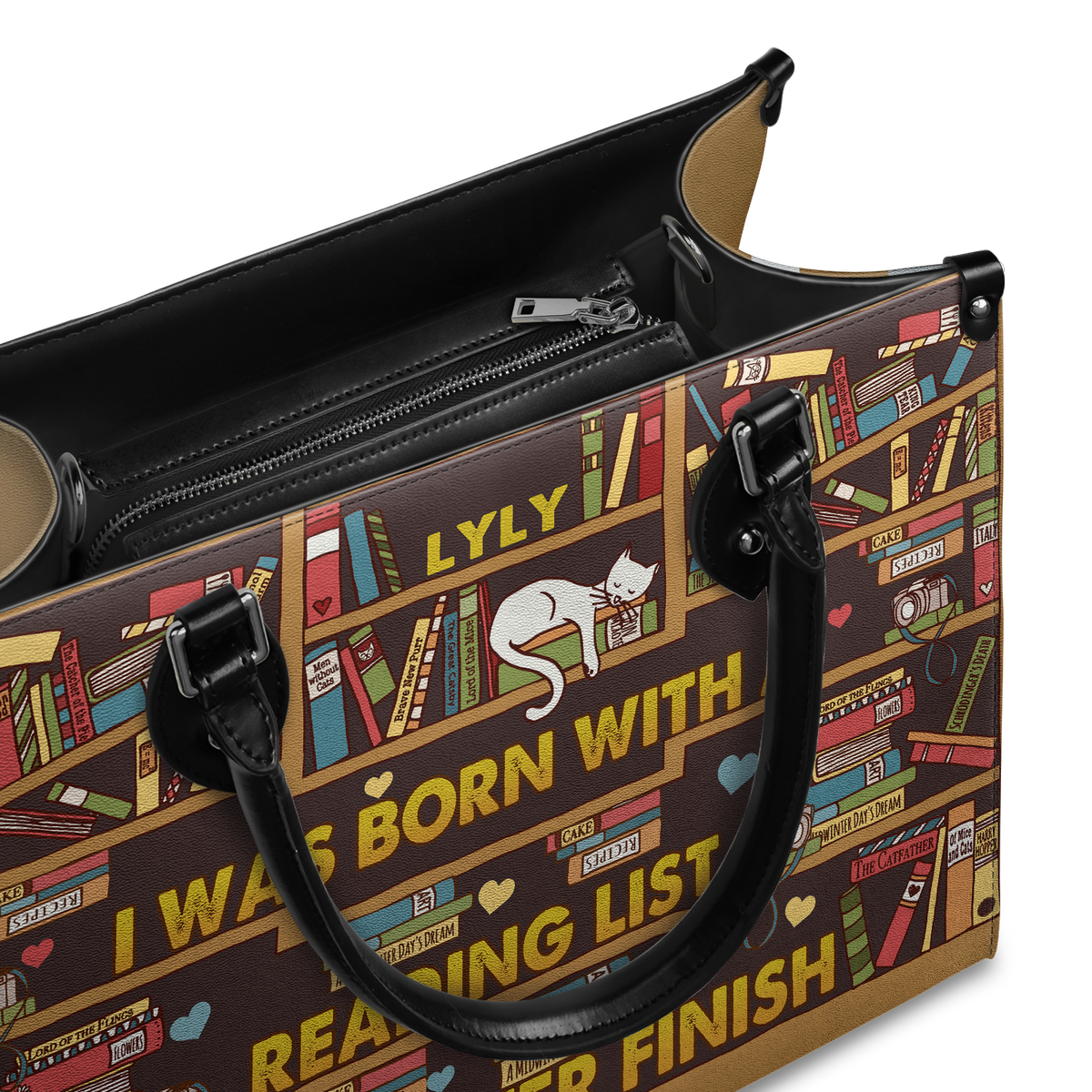 Black Interior -  I Was Born With A Reading List I Will Never Finish HHRZ1902001A Leather Bag