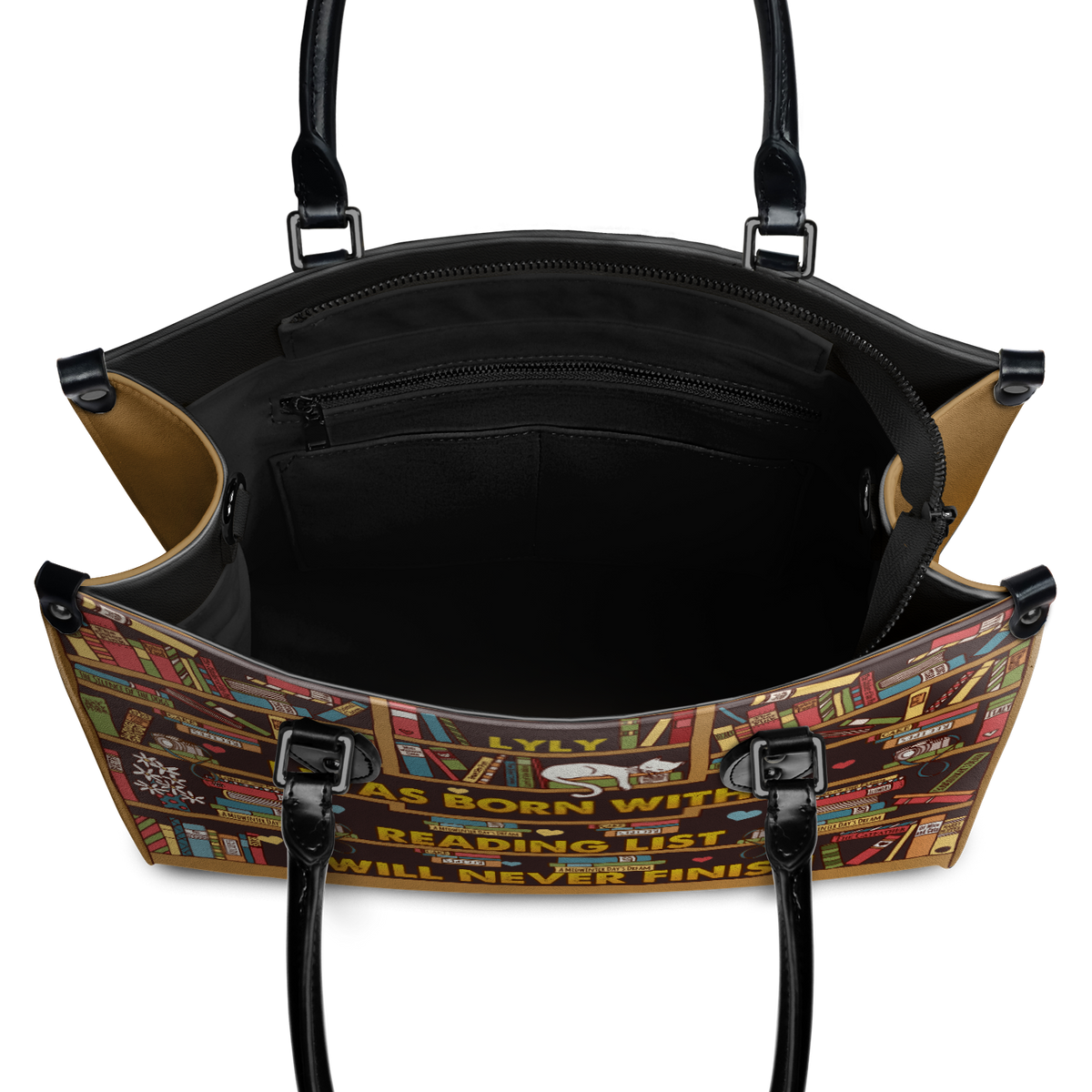Black Interior -  I Was Born With A Reading List I Will Never Finish HHRZ1902001A Leather Bag