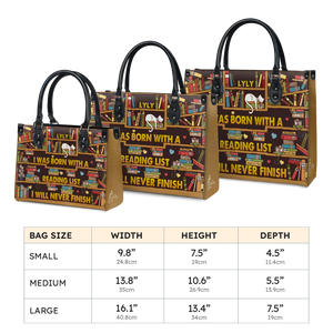Black Interior -  I Was Born With A Reading List I Will Never Finish HHRZ1902001A Leather Bag
