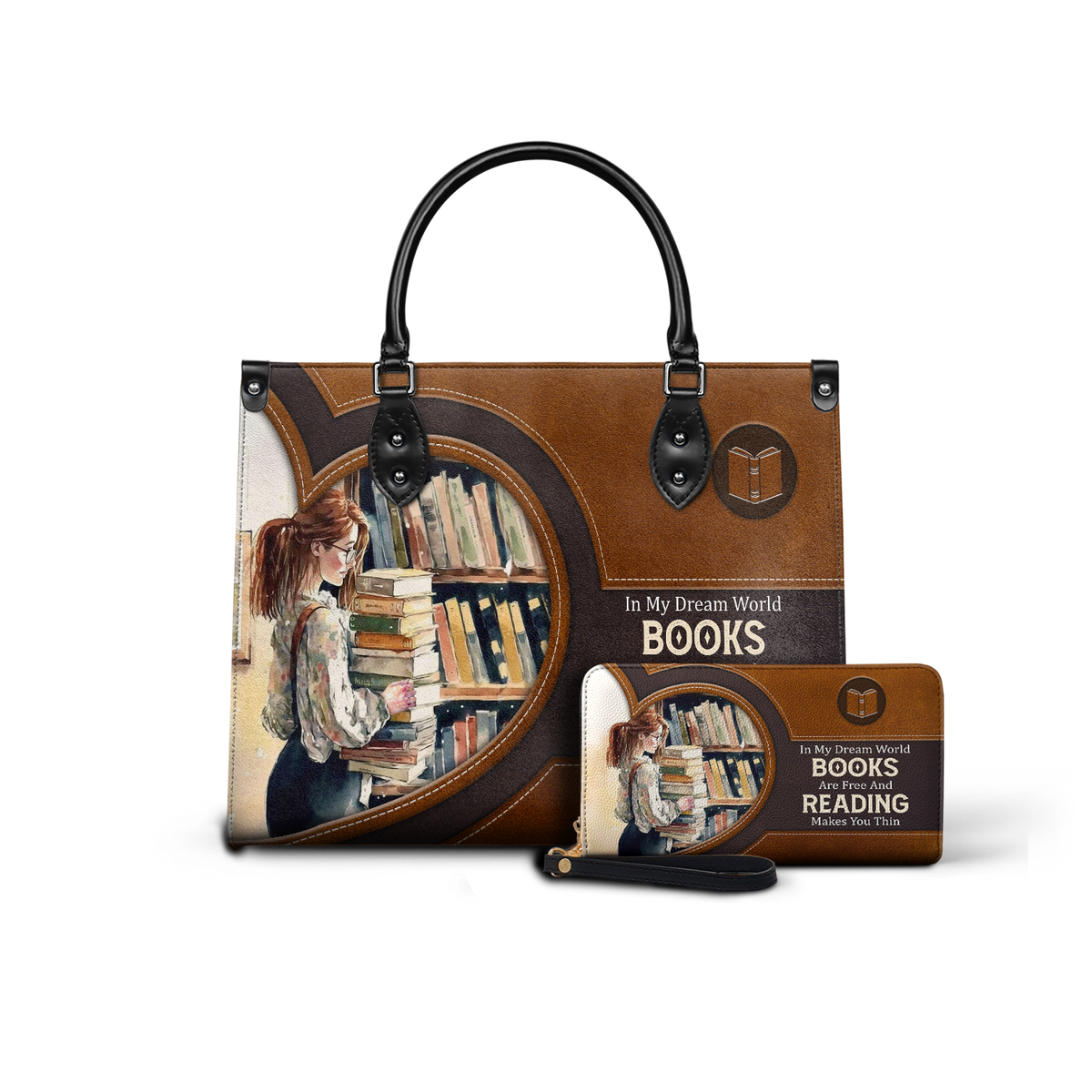 Black Interior -  In My Dream World Books Are Free And Reading Makes You Thin NQAY1702006A Leather Bag