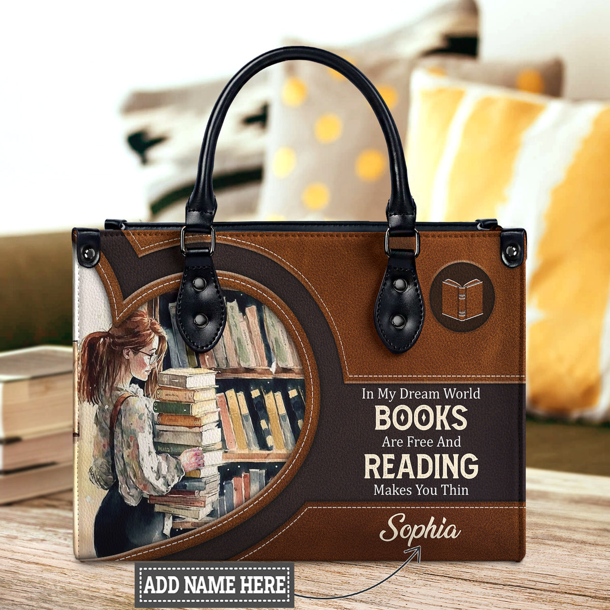 Black Interior -  In My Dream World Books Are Free And Reading Makes You Thin NQAY1702006A Leather Bag
