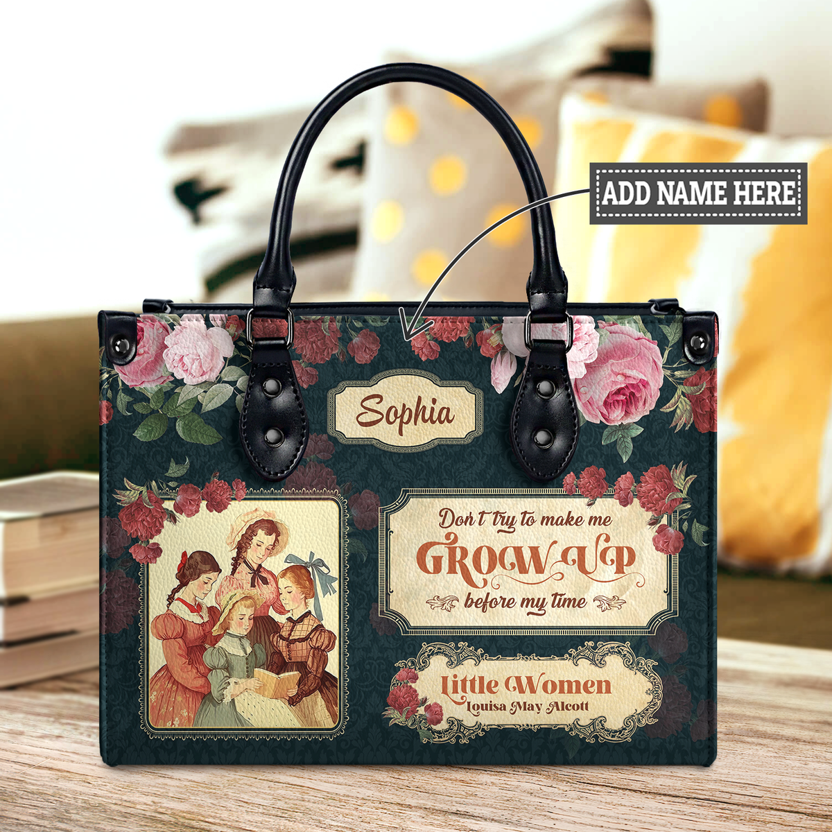 Black Interior -  Little Women Dont Try To Make Me Grow Up Before My Time NNRZ2102002A Leather Bag