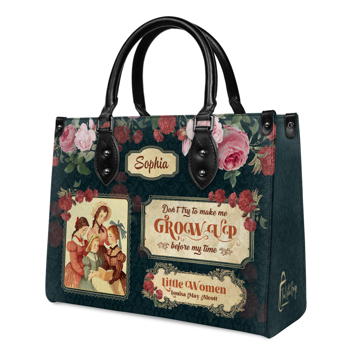 Black Interior -  Little Women Dont Try To Make Me Grow Up Before My Time NNRZ2102002A Leather Bag