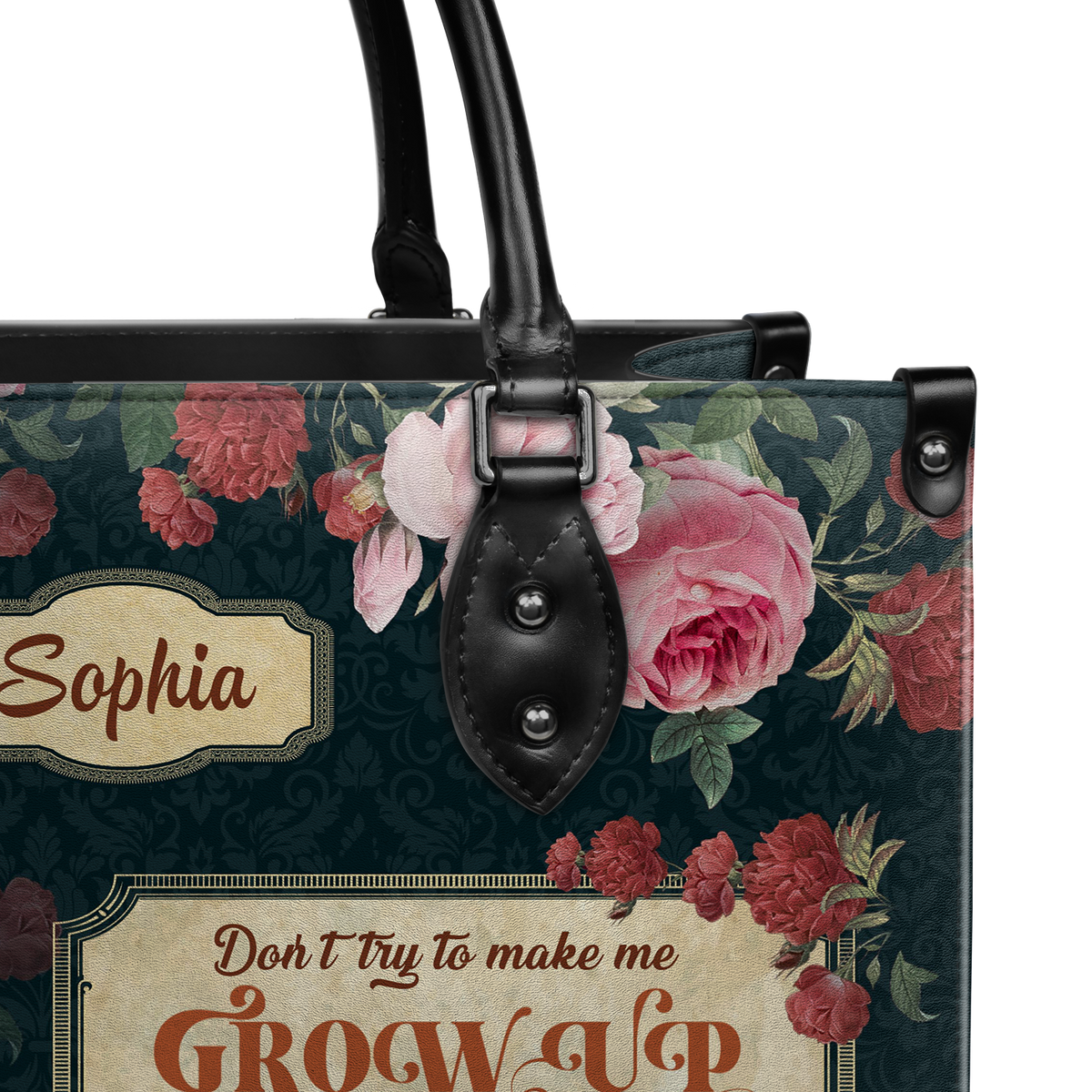 Black Interior -  Little Women Dont Try To Make Me Grow Up Before My Time NNRZ2102002A Leather Bag