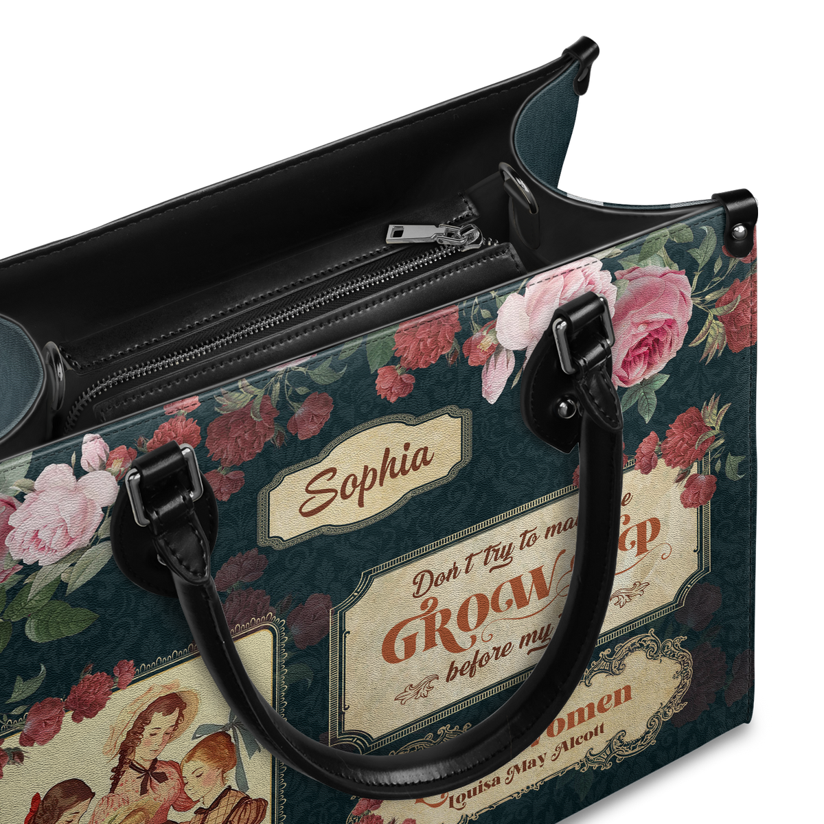 Black Interior -  Little Women Dont Try To Make Me Grow Up Before My Time NNRZ2102002A Leather Bag