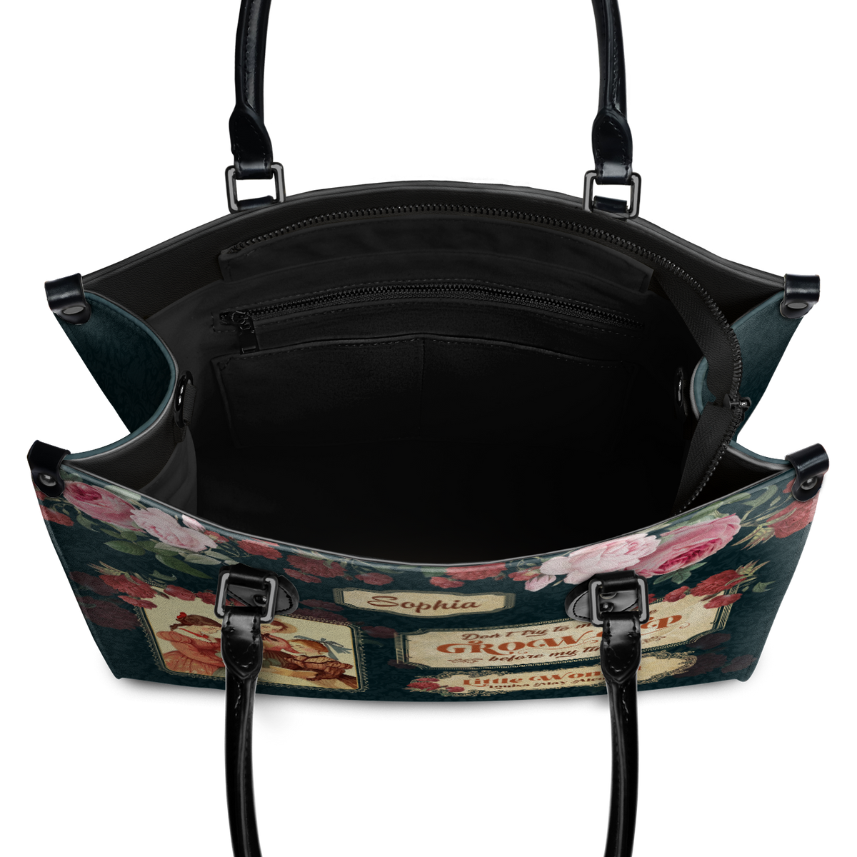 Black Interior -  Little Women Dont Try To Make Me Grow Up Before My Time NNRZ2102002A Leather Bag