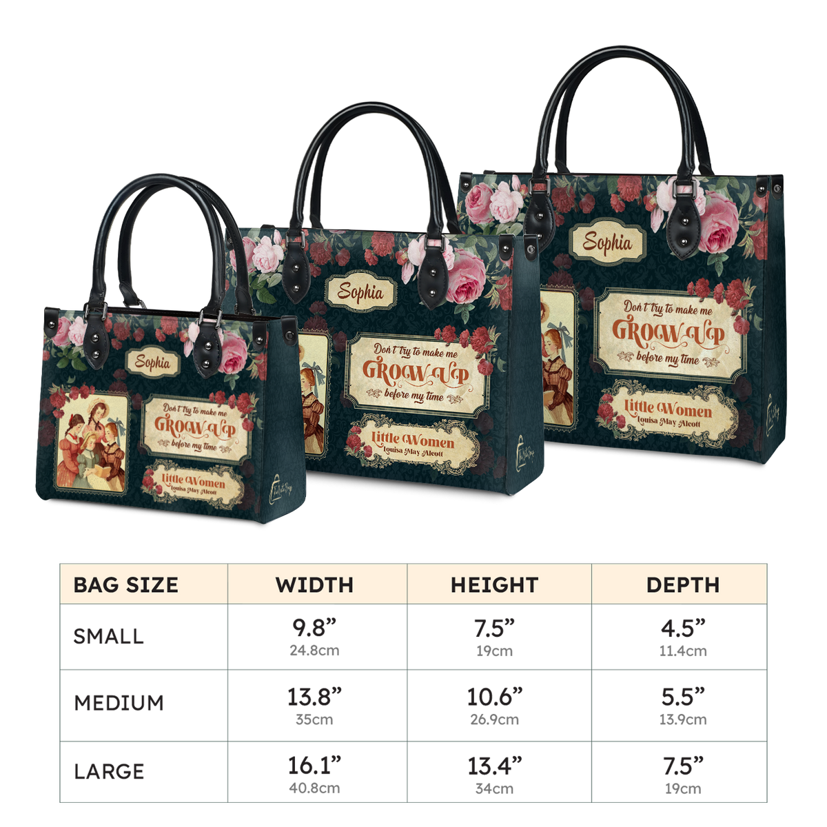 Black Interior -  Little Women Dont Try To Make Me Grow Up Before My Time NNRZ2102002A Leather Bag