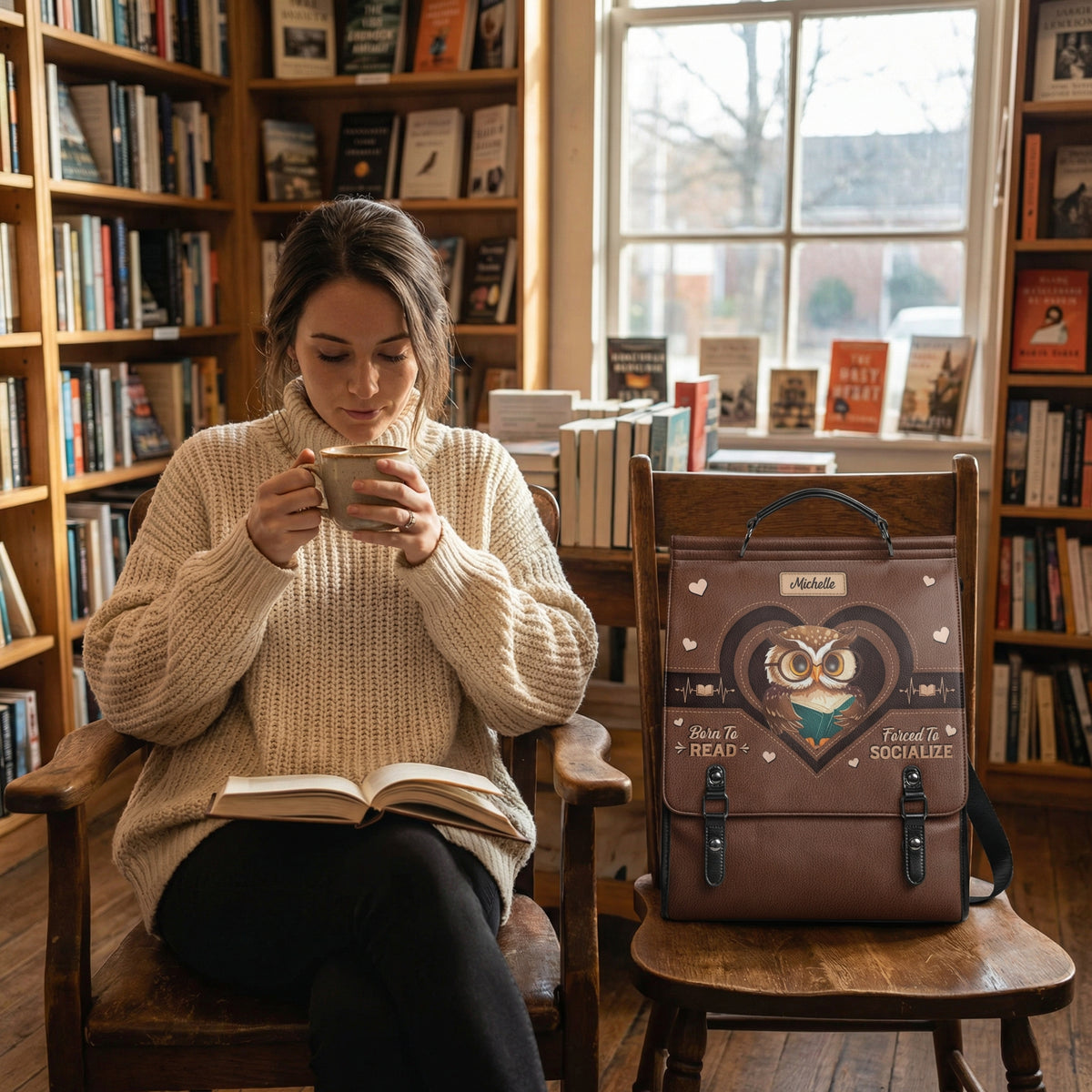 Born To Read Forced To Socialize NNRZ12010944EM Leather Backpack