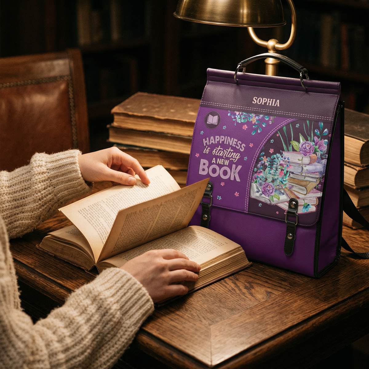 Happiness Is Starting A New Book NNRZ12010337JV Leather Backpack