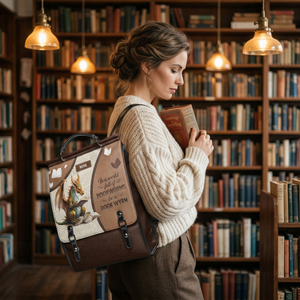 In A World Full Of Bookworms Be A Book Wyrm NNRZ12016123TL Leather Backpack