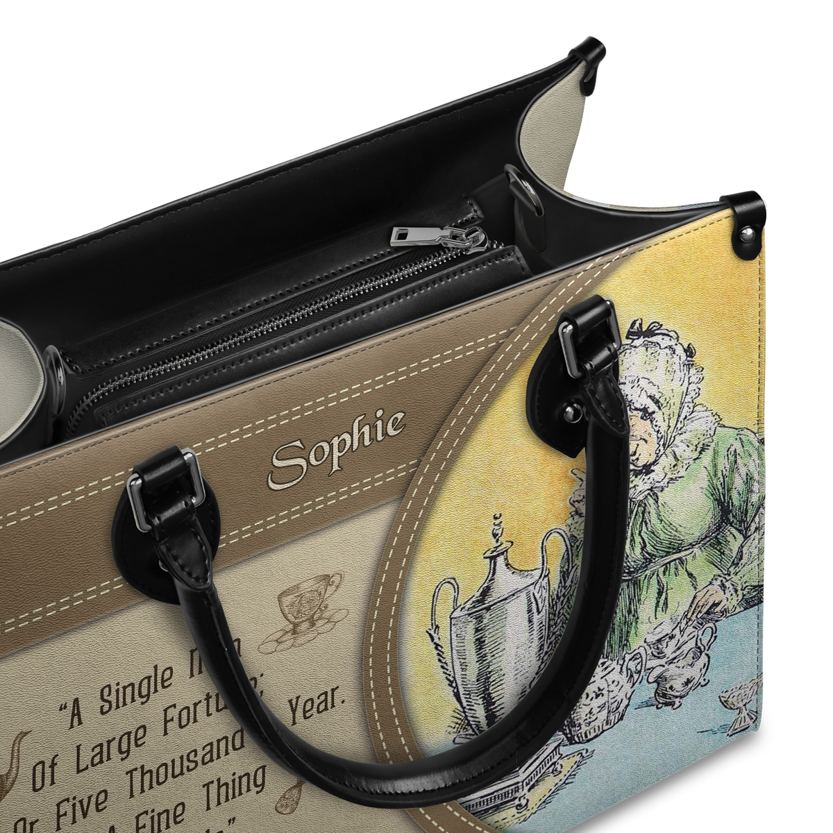 Black Interior -  Pride And Prejudice A Single Man Of Large Fortune Four Or Five Thousand A Year What A Fine Thing For Our Girls NQAY1003001A Leather Bag