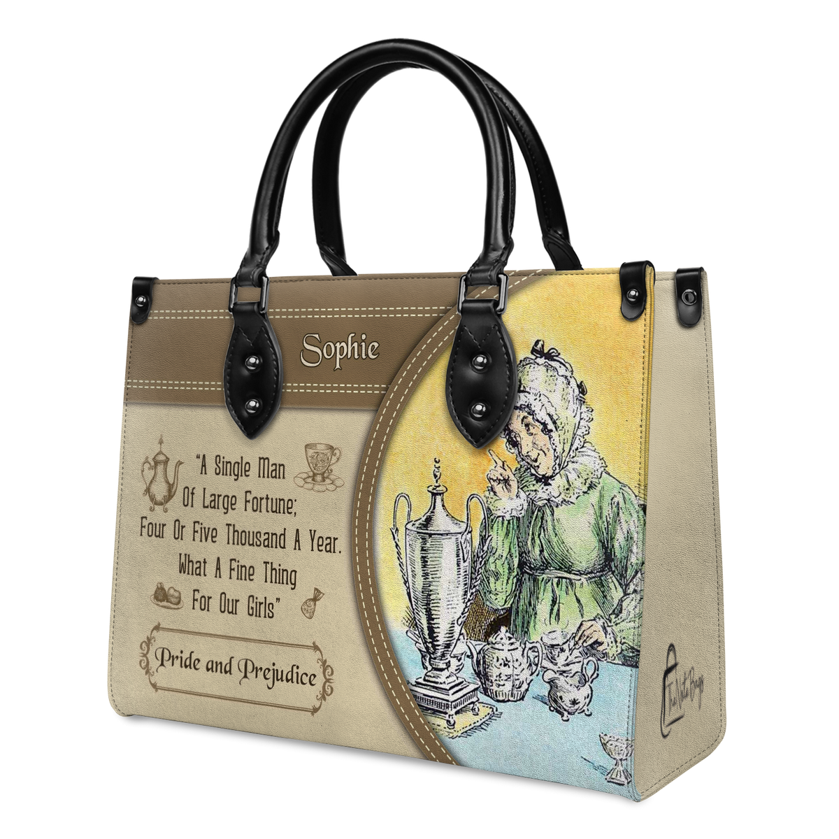 Black Interior -  Pride And Prejudice A Single Man Of Large Fortune Four Or Five Thousand A Year What A Fine Thing For Our Girls NQAY1003001A Leather Bag