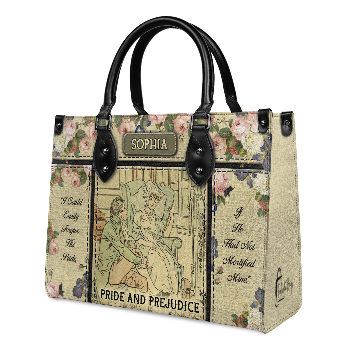 Black Interior -  Pride And Prejudice I Could Easily Forgive His Pride NQAY0903004A Leather Bag
