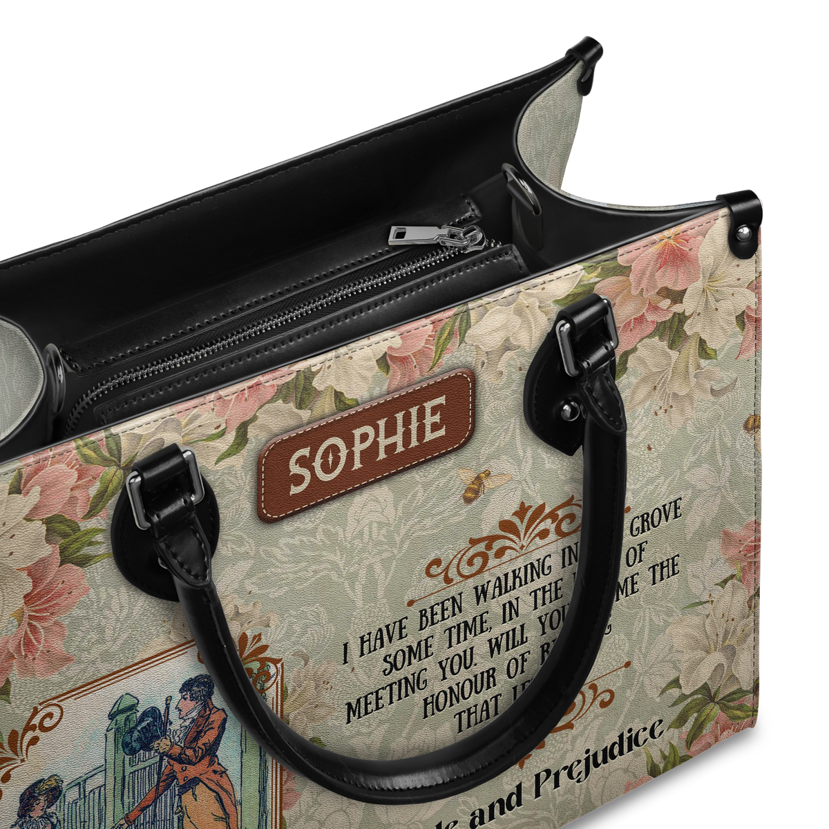Black Interior -  Pride And Prejudice I Have Been Walking In The Grove Some Time NQAY1303003A Leather Bag