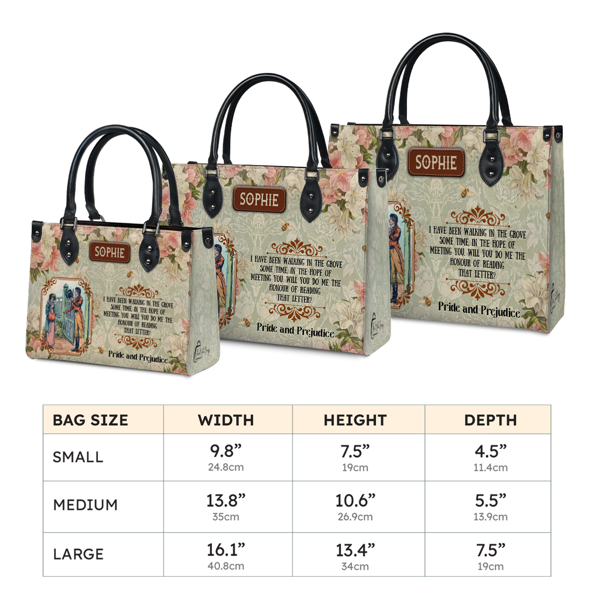 Black Interior -  Pride And Prejudice I Have Been Walking In The Grove Some Time NQAY1303003A Leather Bag
