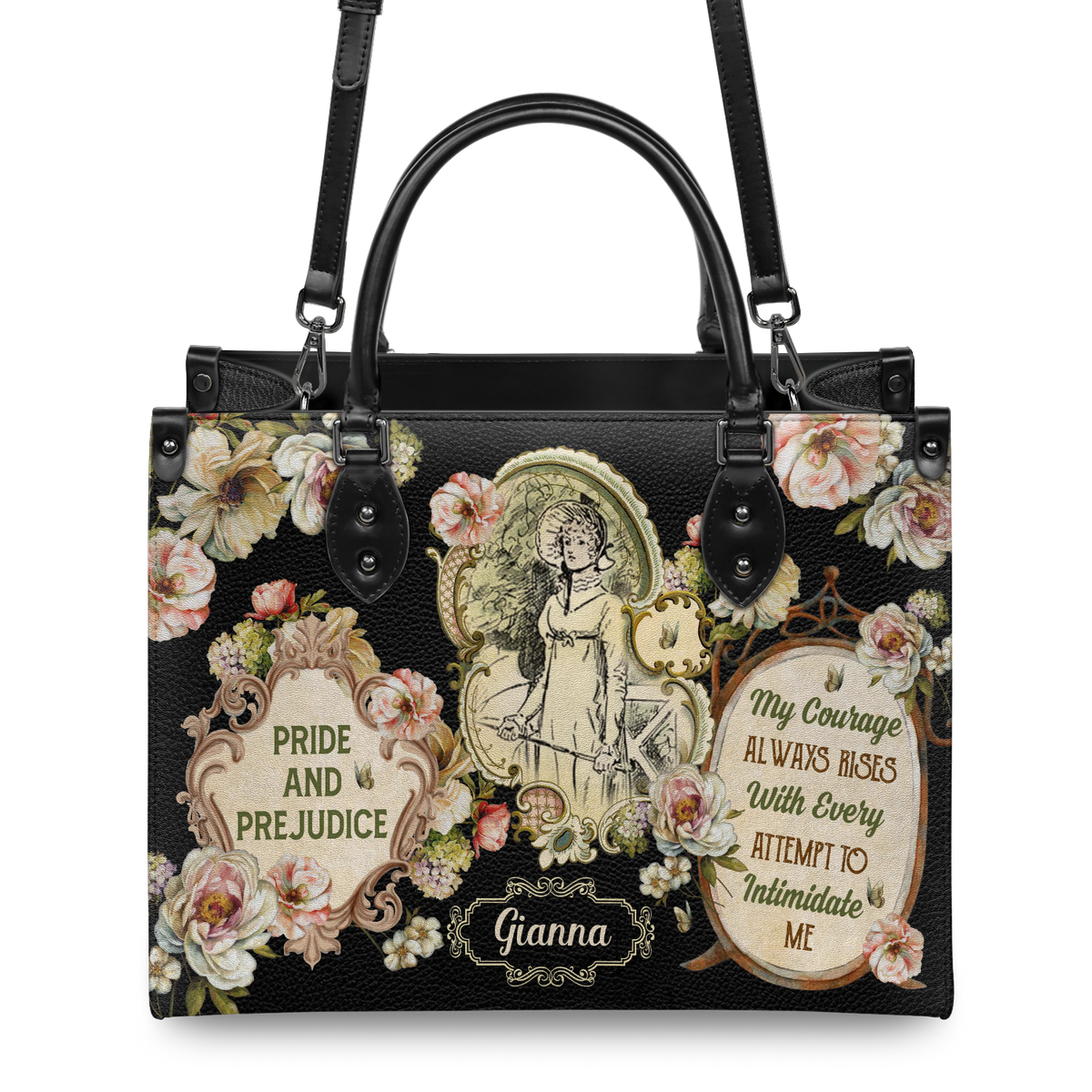 Black Interior -  Pride And Prejudice My Courage Always Rises With Every Attempt To Intimidate Me NQAY0903005A Leather Bag