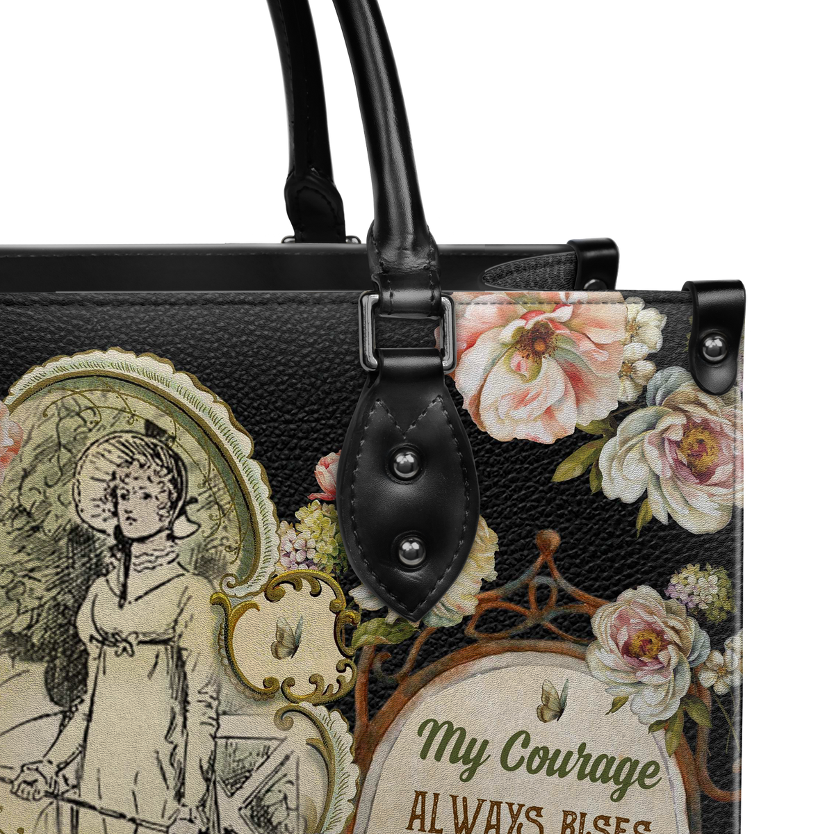 Black Interior -  Pride And Prejudice My Courage Always Rises With Every Attempt To Intimidate Me NQAY0903005A Leather Bag
